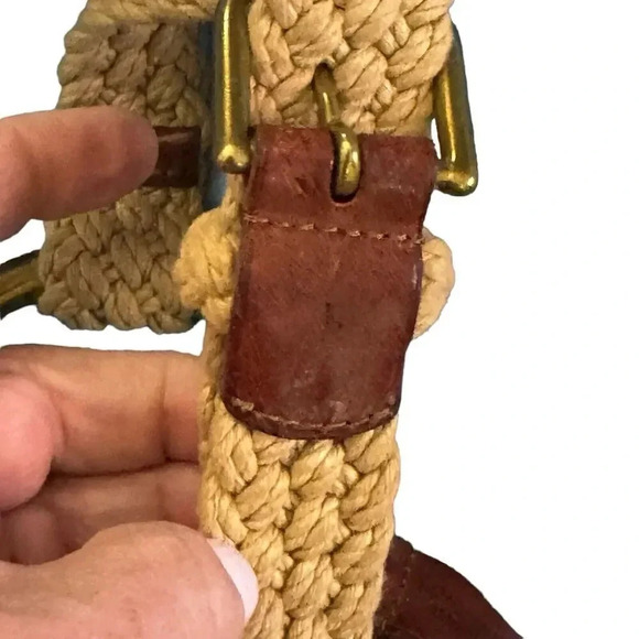 Ralph Lauren Collection Tri-strap beige rope & Leather Safari o-ring belt size L - Picture 9 of 10